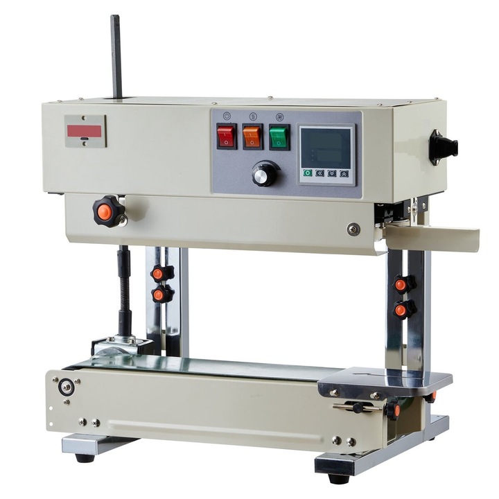 Masina de sigilat pungi cu banda, VEVOR, latime sigilare 6-12 mm, inaltime ajustabila, inox, 19.6x13x21.3 in, alb