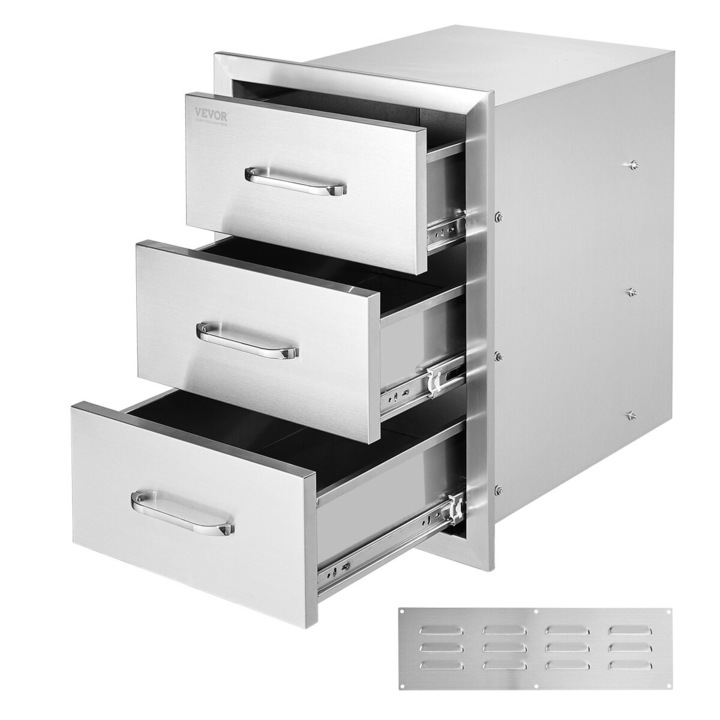 Dulapuri pentru bucatarie exterioara, VEVOR, 3 niveluri, inox, 16x21.5x18 in, argintiu