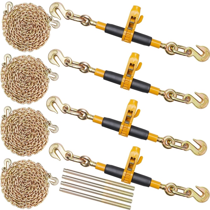 Dispozitiv de tensionare cu lant cu ratchet, VEVOR, 3/8"-1/2", 12000 lbs, maner anti-alunecare, 39 cm, set 4 bucati