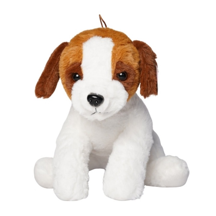 Jucarie de plus Catelus maro-alb, 38 cm, Deef, mascota moale si pufoasa, material catifelat, design simpatic, ideal cadou copii, colectia animale