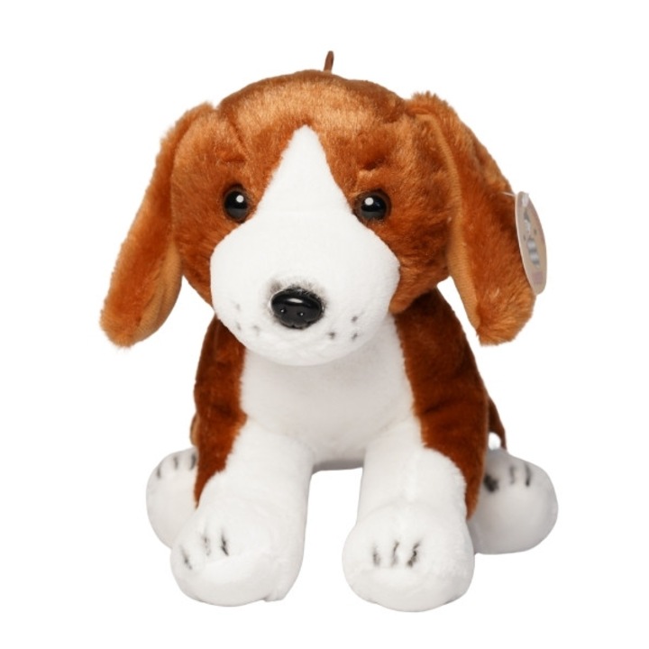 Jucarie de plus Caine Beagle, 30 cm, Deef, mascota moale si catifelata, design realist, maro-alb-negru, ideal cadou copii, colectia animale de companie