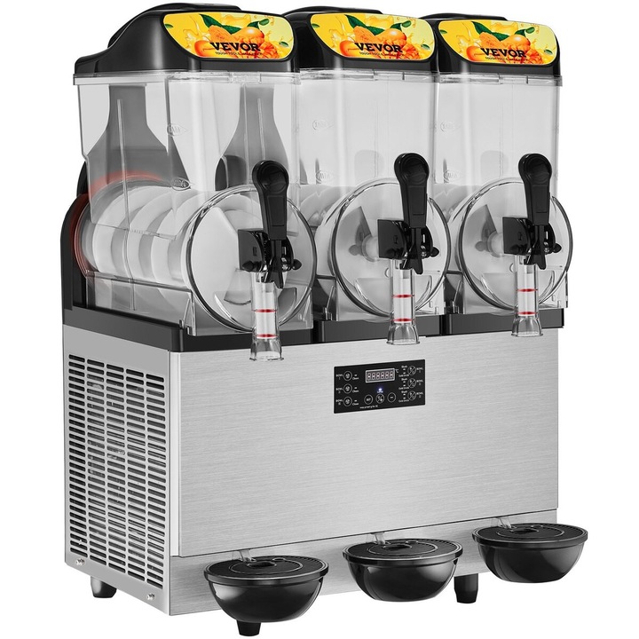 Masina comerciala de slushy, VEVOR, 3 boluri x 12L, inox, 220V, 1300W, capacitate 36L