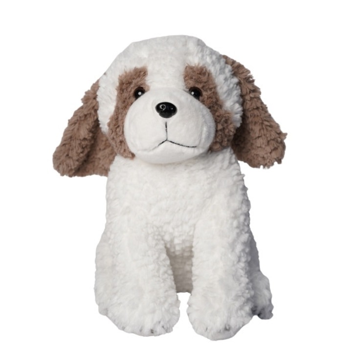 Jucarie de plus Catelus cu blanita carliontata, 26 cm, Deef, mascota moale si pufoasa, alb-maro, material premium, ideal cadou copii, colectia animale