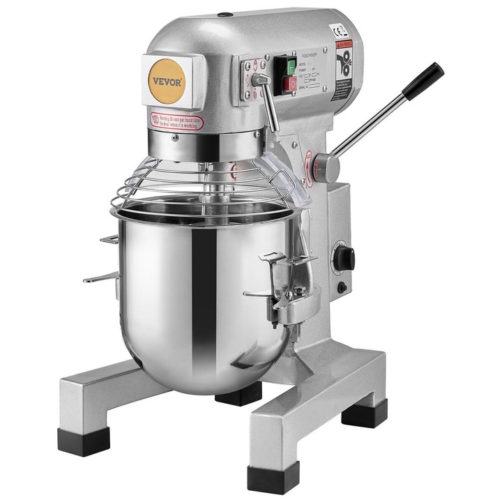 Mixer comercial VEVOR 28.5L, 3 viteze, 1100W, argintiu stralucitor, dimensiuni 548x462x855mm