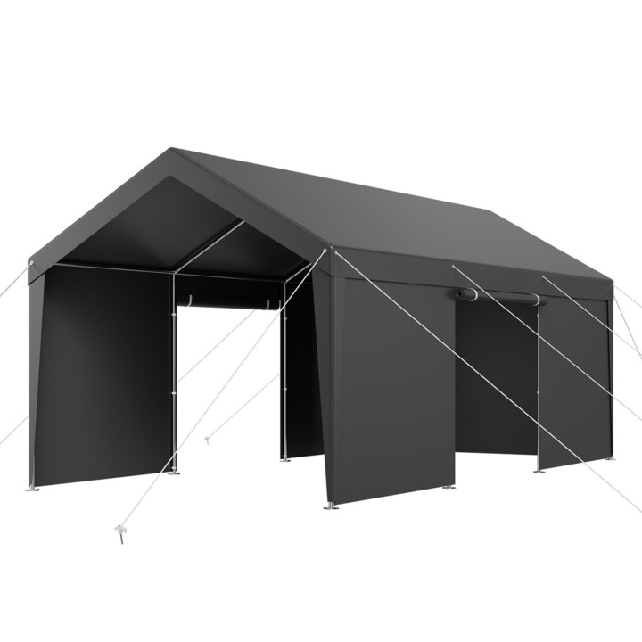 Copertina auto VEVOR 12x20FT cu pereti laterali, gri, 3.65x6.09x3.02m, rezistent la UV si apa, protectie pe tot parcursul anului