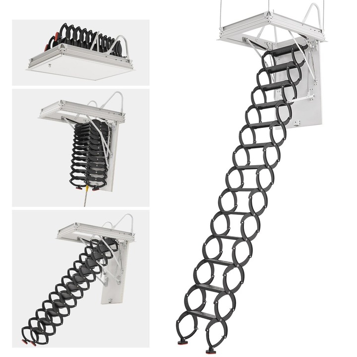 VEVOR behúzható munkalétra, 299.4 kg teherbírás, 39.4x27.5 hüvelyk méret, 10.5-11 láb beépítési magasság, 13 fokos fokos