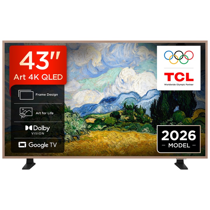 Televizor TCL QLED Art 43A400 Pro, 108 cm, Smart Google TV, 4K Ultra HD, Clasa E (Model 2026)