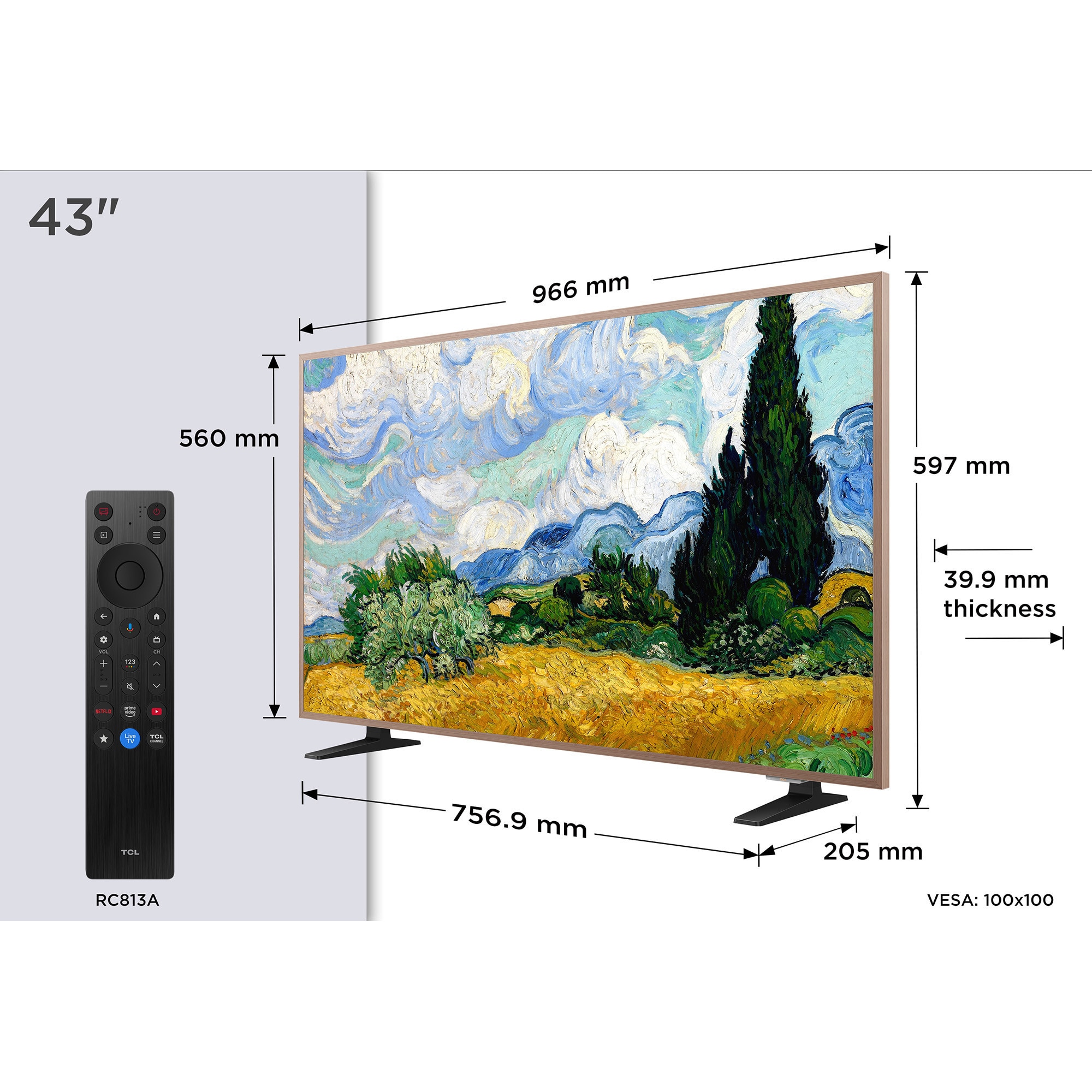 Televizor TCL QLED Art 43A400 Pro, 108 cm, Smart Google TV, 4K Ultra HD, Clasa E (Model 2026)
