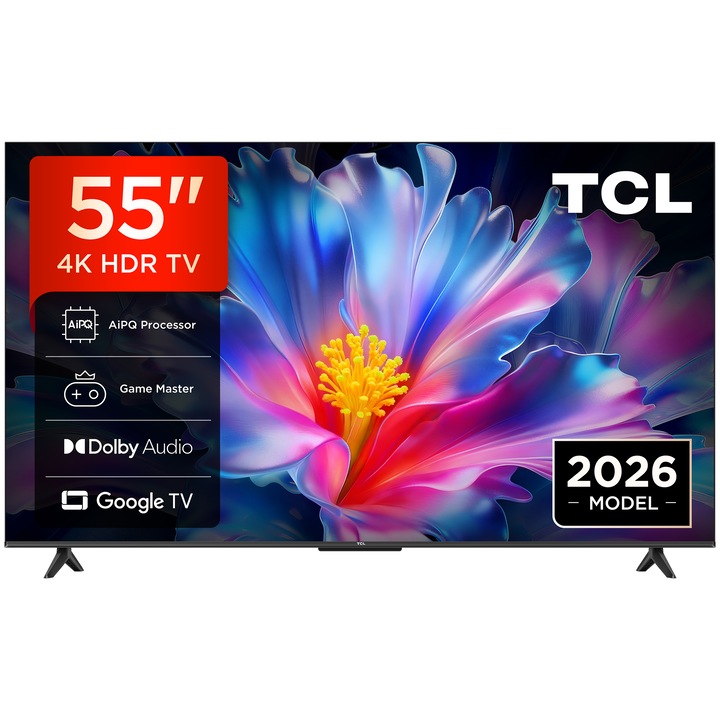 Televizor TCL LED 55P6L, 139 cm, Smart Google TV, 4K Ultra HD, Clasa E (Model 2026)