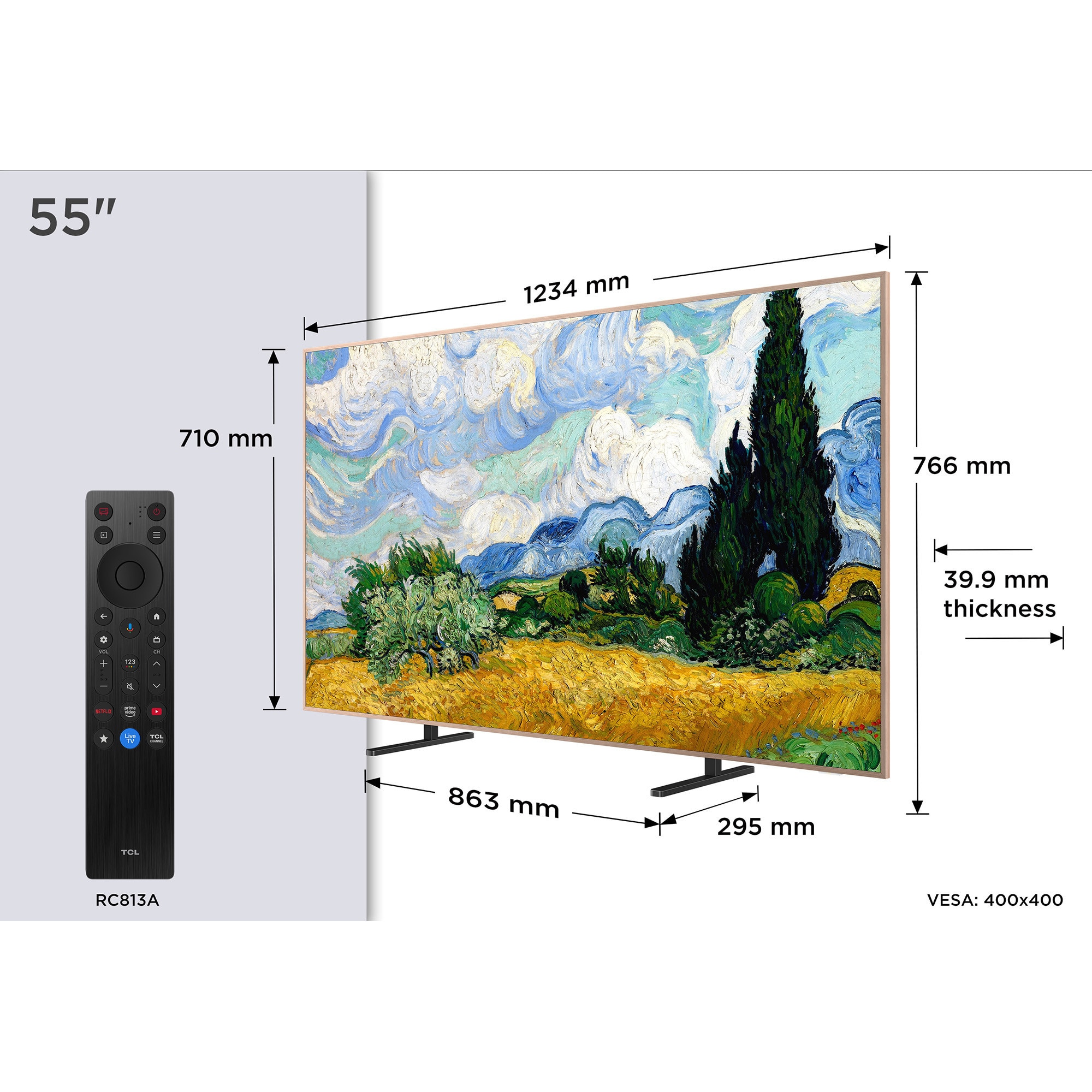 Televizor TCL MiniLed Art 55A400 Pro, 139 cm, Smart Google TV, 4K Ultra HD, 144Hz, Clasa E (Model 2026)