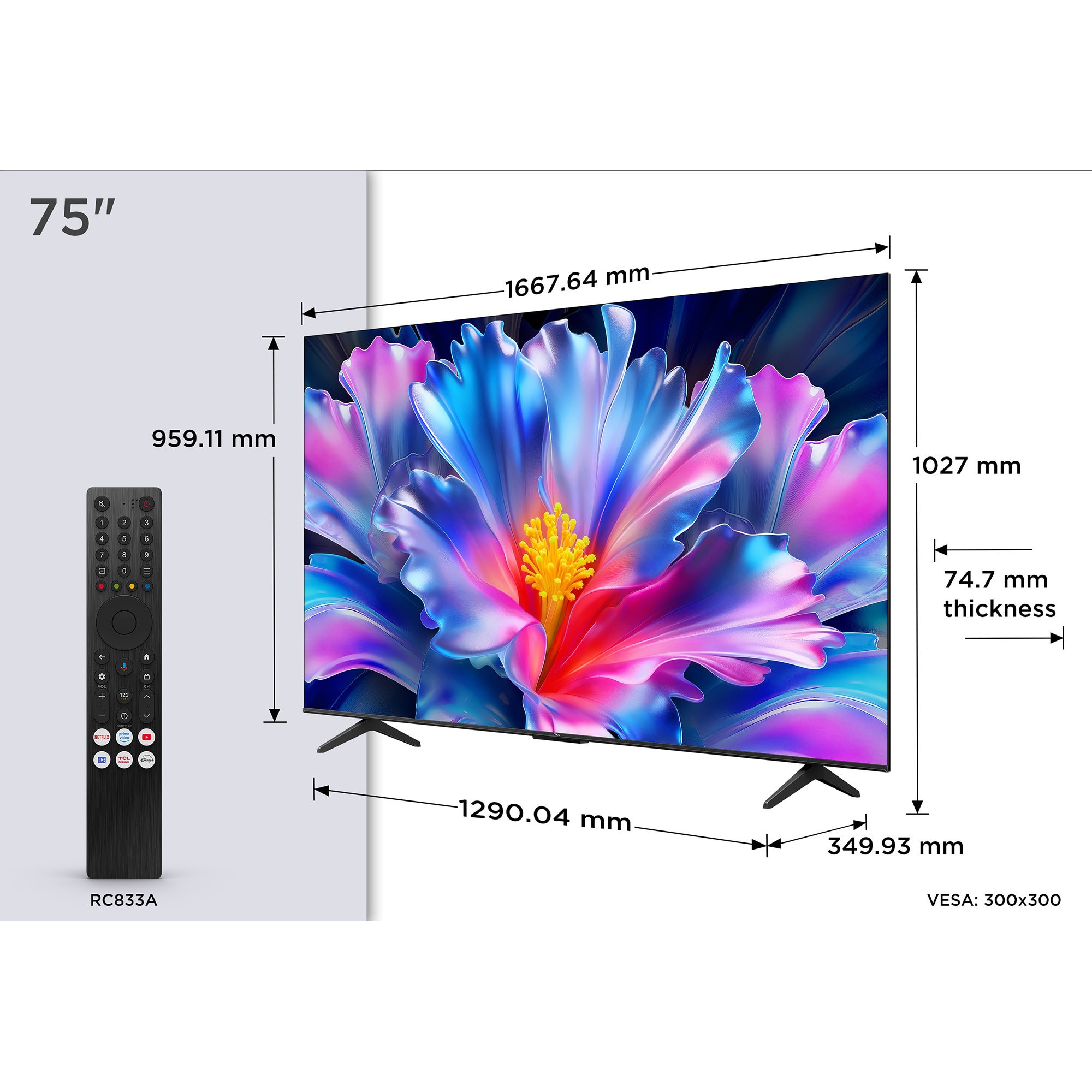 Televizor TCL LED 75P6L, 189 cm, Smart Google TV, 4K Ultra HD