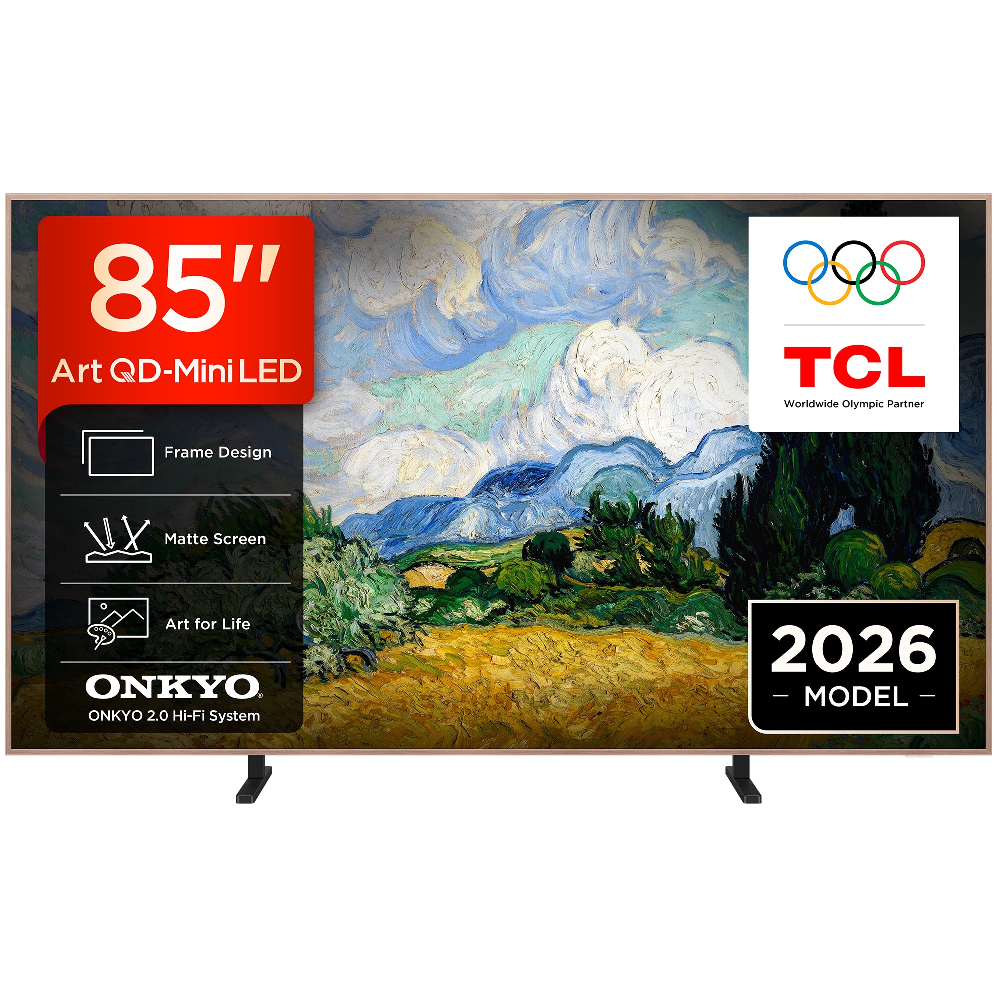 Televizor TCL MiniLed Art 85A400 Pro, 214 cm, Smart Google TV, 4K Ultra HD, 144Hz, Clasa E (Model 2026)