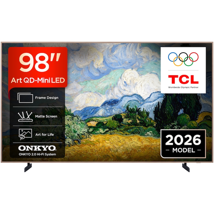 TCL MiniLed Art 98A400 Pro Televízió (2026-os modell), 248 cm, Smart Google TV, 4K Ultra HD, 144 Hz, E energiaosztály