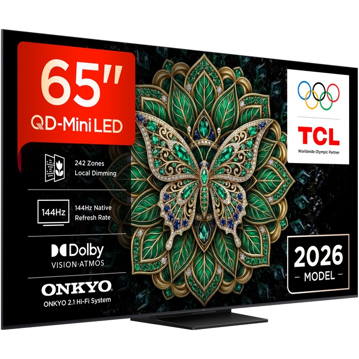 Televizor TCL QD-MiniLed 65C6K Pro, 164 cm, Smart Google TV, 4K Ultra HD, 144Hz, Clasa E (Model 2026)