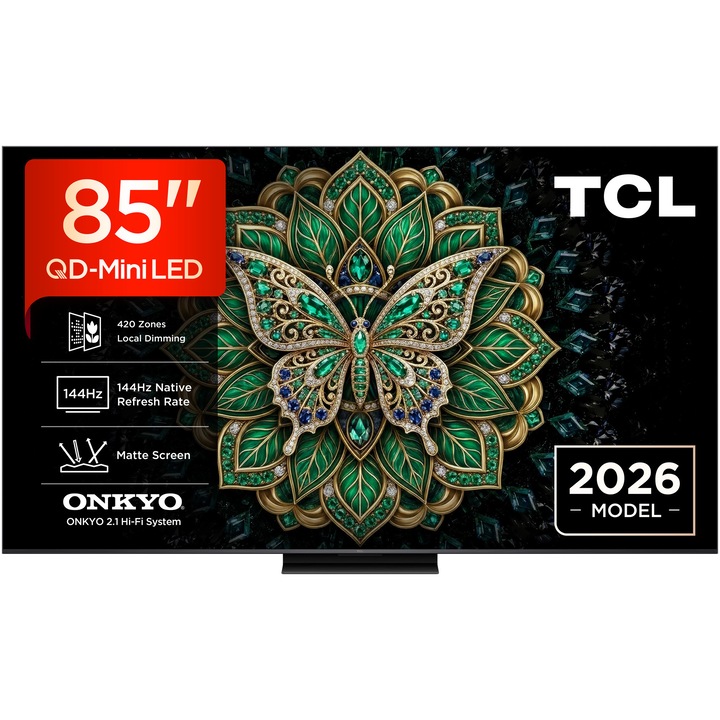 Телевизор TCL QD-MiniLed 85C6K Pro, 85" (214 см), Smart Google TV, 4K Ultra HD, 144Hz, Клас D (Модел 2026)