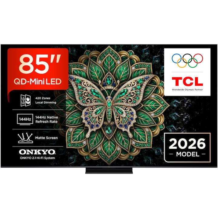 Телевизор TCL QD-MiniLed 85C6K Pro, 85" (214 см), Smart Google TV, 4K Ultra HD, 144Hz, Клас D (Модел 2026)