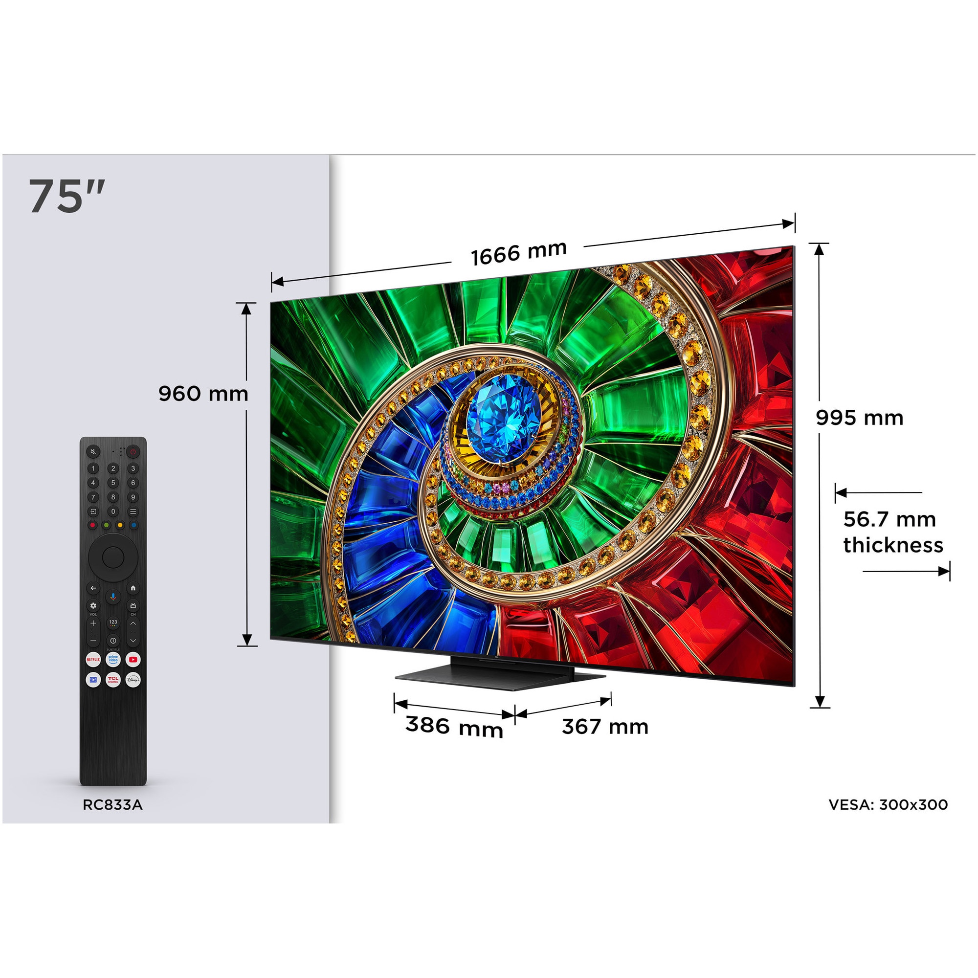 Televizor TCL RGB-MiniLed 75RM7L, 189 cm, Smart Google TV, 4K Ultra HD, 144Hz, Clasa E (Model 2026)