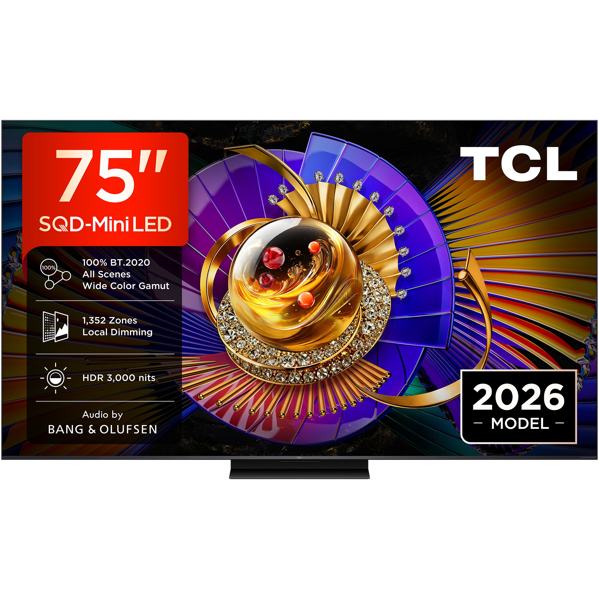 Televizor TCL SQD-MiniLed 75C7L, 189 cm, Smart Google TV, 4K Ultra HD, 144Hz, Sunet Bang & Olufsen, Clasa E (Model 2026)
