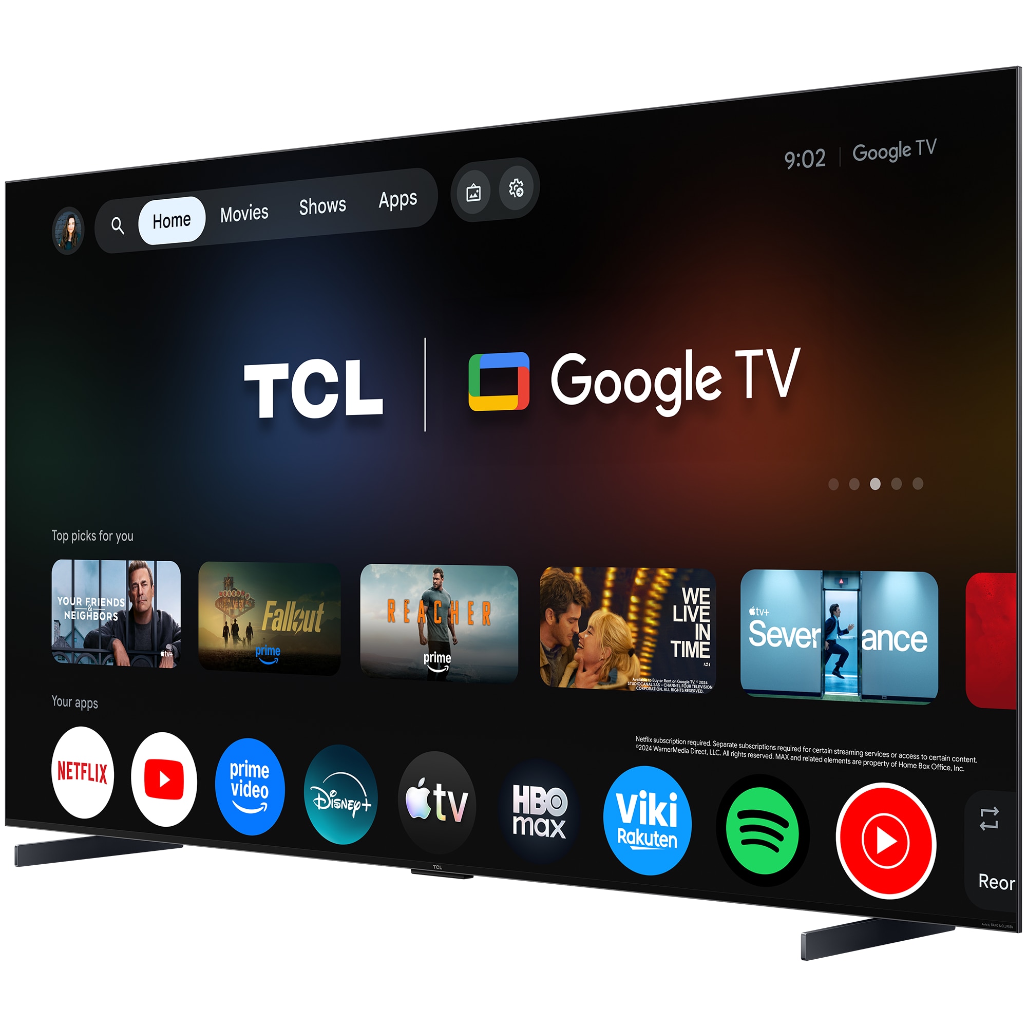 Televizor TCL SQD-MiniLed 98C7L, 248 cm, Smart Google TV, 4K Ultra HD, 144Hz, Sunet Bang & Olufsen, Clasa D (Model 2026)