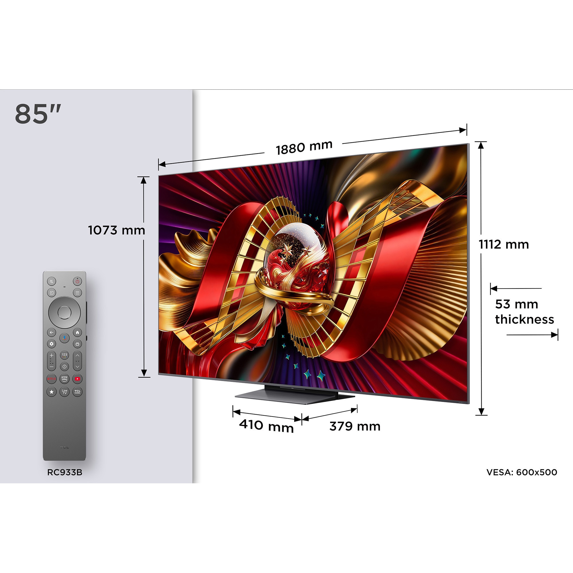 Televizor TCL SQD-MiniLed 85C8L, 214 cm, Smart Google TV, 4K Ultra HD, 144Hz, Sunet Bang & Olufsen, Clasa E (Model 2026)