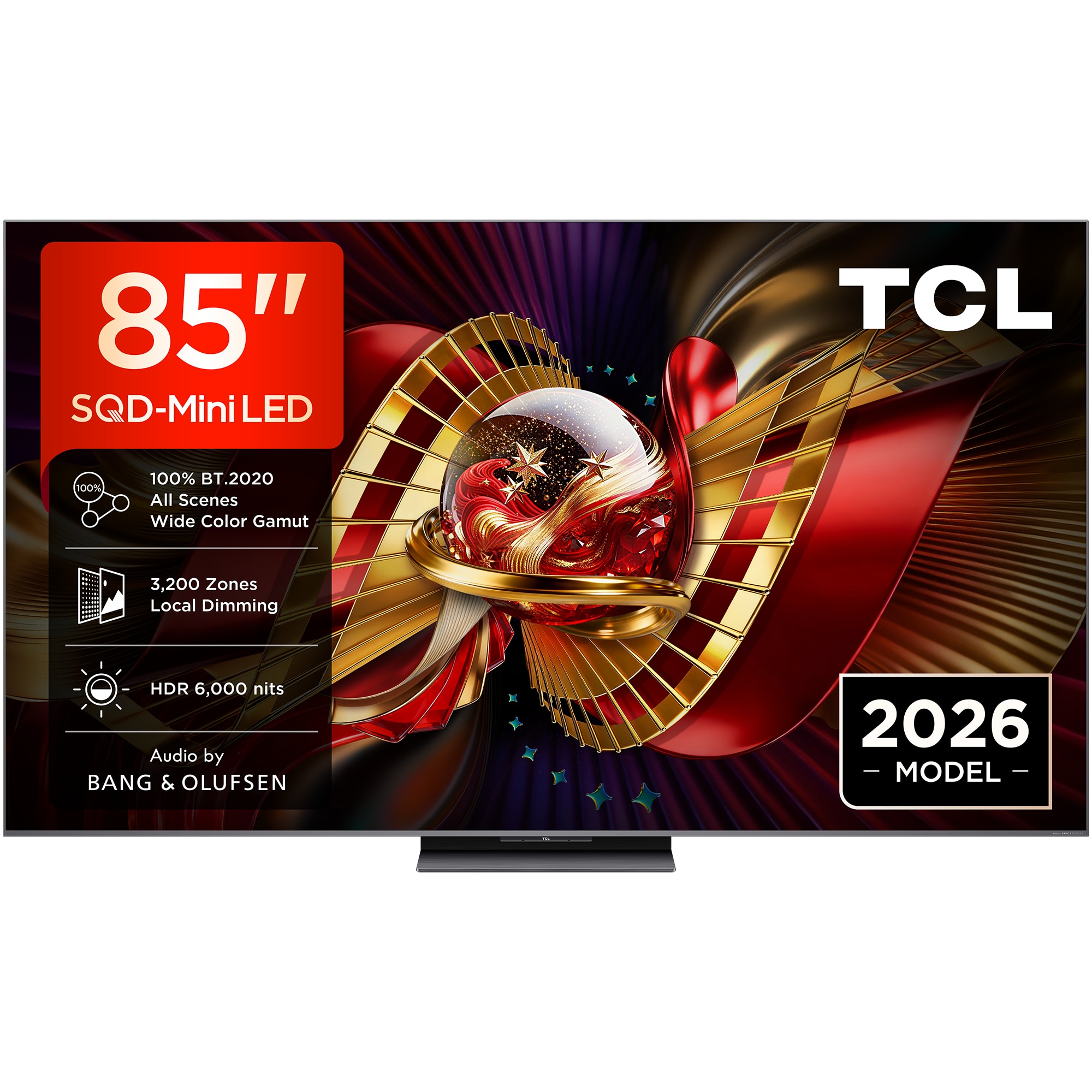 Televizor TCL SQD-MiniLed 85C8L, 214 cm, Smart Google TV, 4K Ultra HD, 144Hz, Sunet Bang & Olufsen, Clasa E (Model 2026)