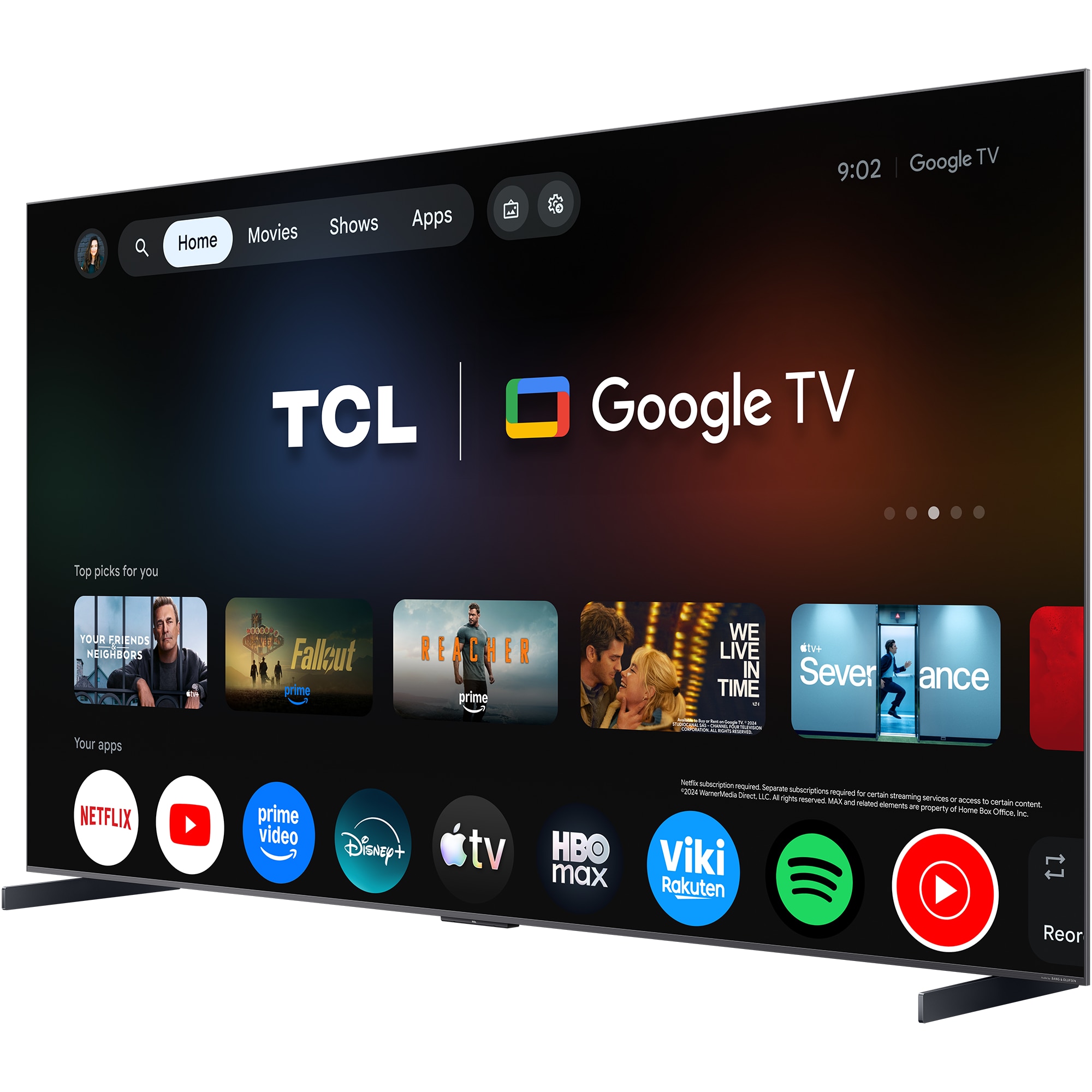 Televizor TCL SQD-MiniLed 98C8L, 248 cm, Smart Google TV, 4K Ultra HD, 144Hz, Sunet Bang & Olufsen, Clasa D (Model 2026)