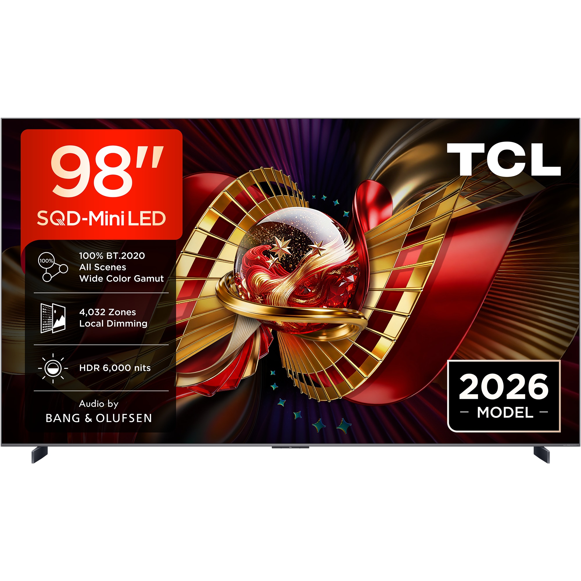 Televizor TCL SQD-MiniLed 98C8L, 248 cm, Smart Google TV, 4K Ultra HD, 144Hz, Sunet Bang & Olufsen, Clasa D (Model 2026)