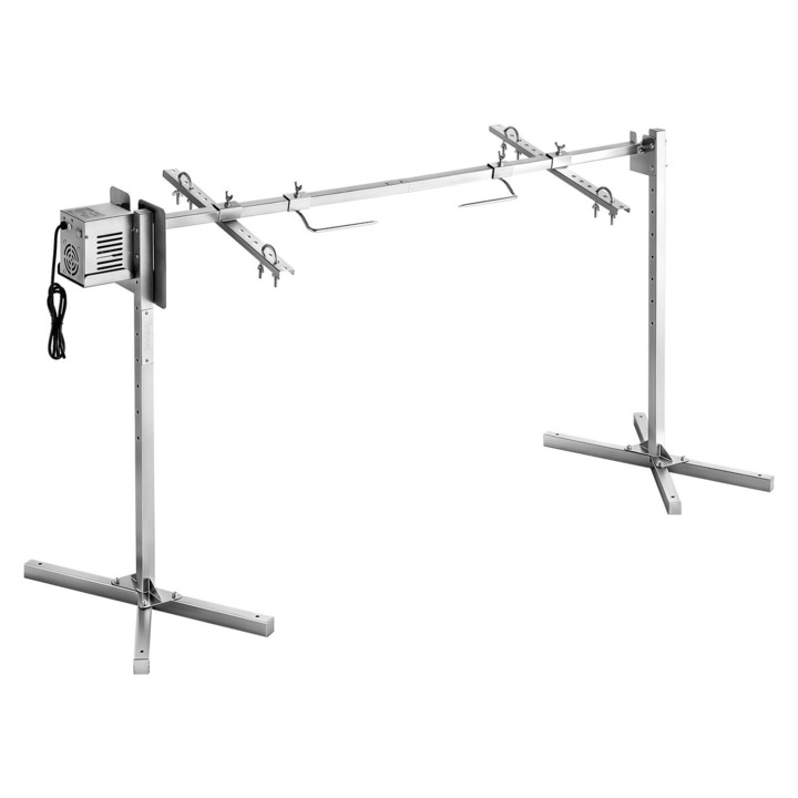 VEVOR elektromos grillnyárs, 8 magassági szint, 60 kg kapacitás, méretek 1825x535x860mm, 38W motor