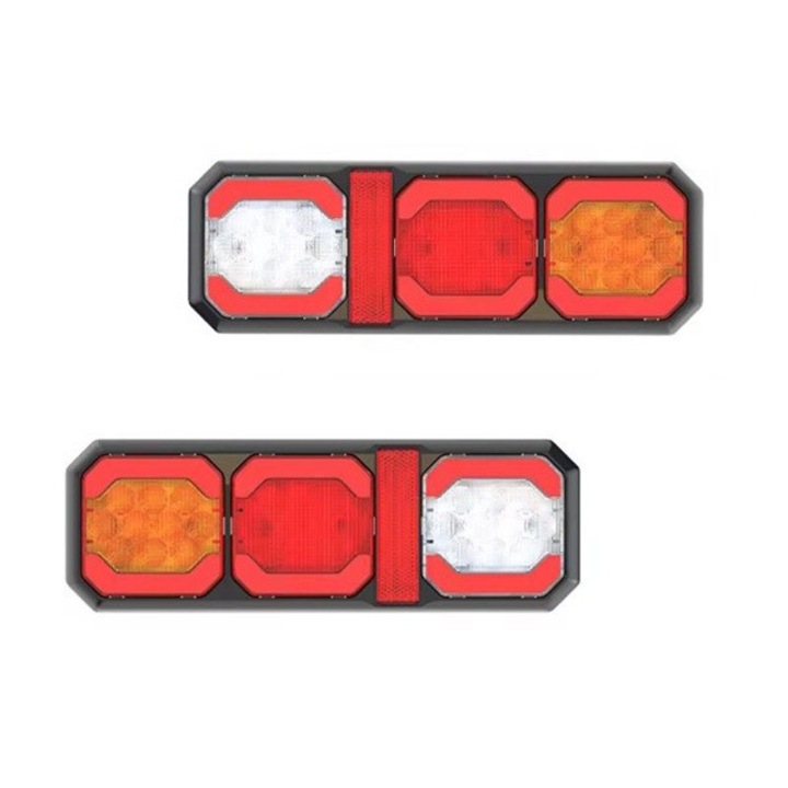 Set 2 lampi spate camion, remorca, trailer, cu led, tensiune 12-24V, IP66, functie pozitie / marsarier / semnalizare / stop frana, 295 x 100 mm