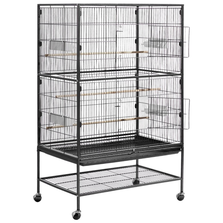 Colivie pentru pasari VEVOR, 800x520x1320mm, stil plat, fier forjat, cu suporturi, tava glisanta, hranitoare din plastic, cu roti