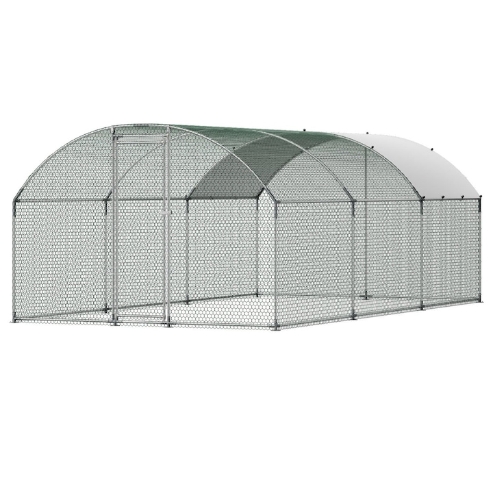 Cusca pentru pasari VEVOR, metalic, 9.8x19.3x6.5 ft, cu acoperis, structura robusta, pentru curte, ferma