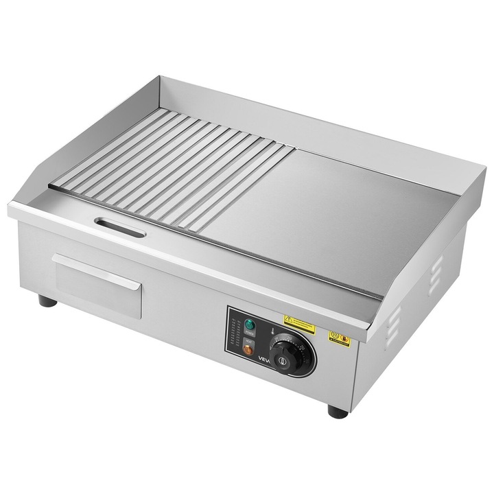 Gratar electric VEVOR, 535x300mm, 3200W, temperatura ajustabila 50-300C, din otel inoxidabil, set cu 2 spatule si 2 perii