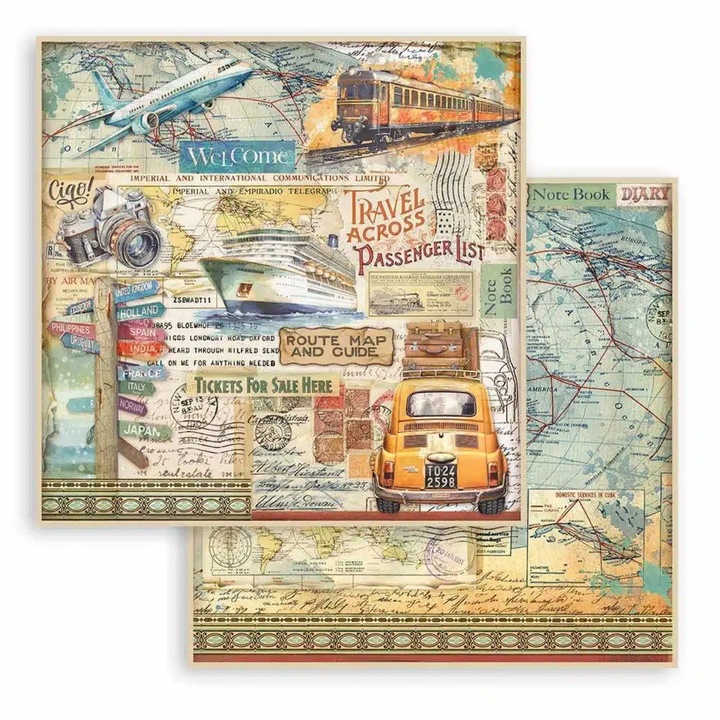 Scrapbooking kétoldalas papír - Art of Travelling car