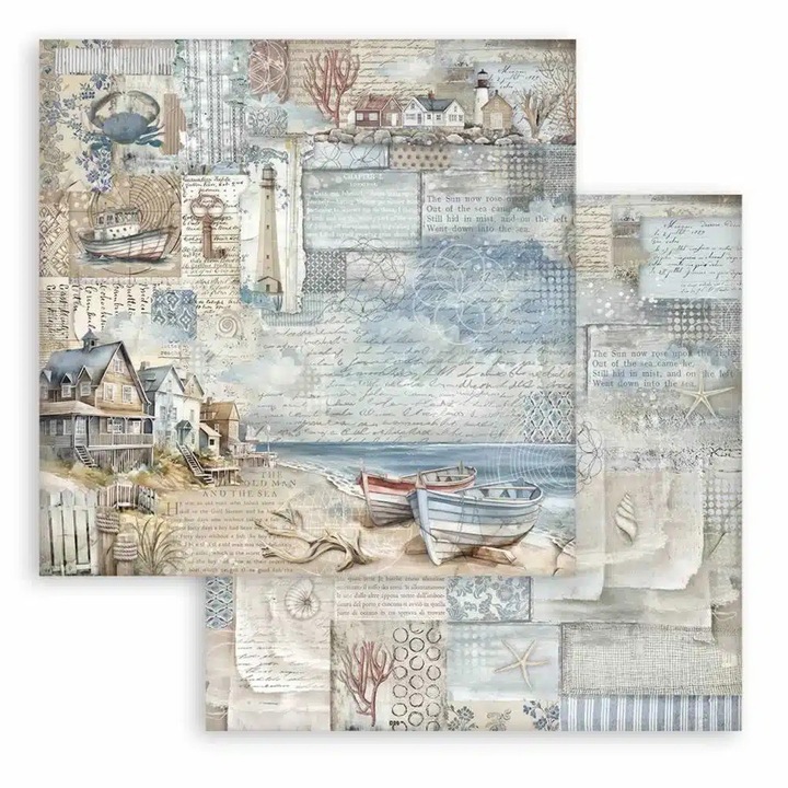 Scrapbooking kétoldalas papír - Silent Sea landscape