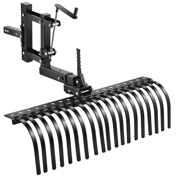 Grebla peisagistica 106.7cm VEVOR, cu lama si levier de ridicare, din otel, pentru ATV-uri si tractoare de gazon, 19 dinti