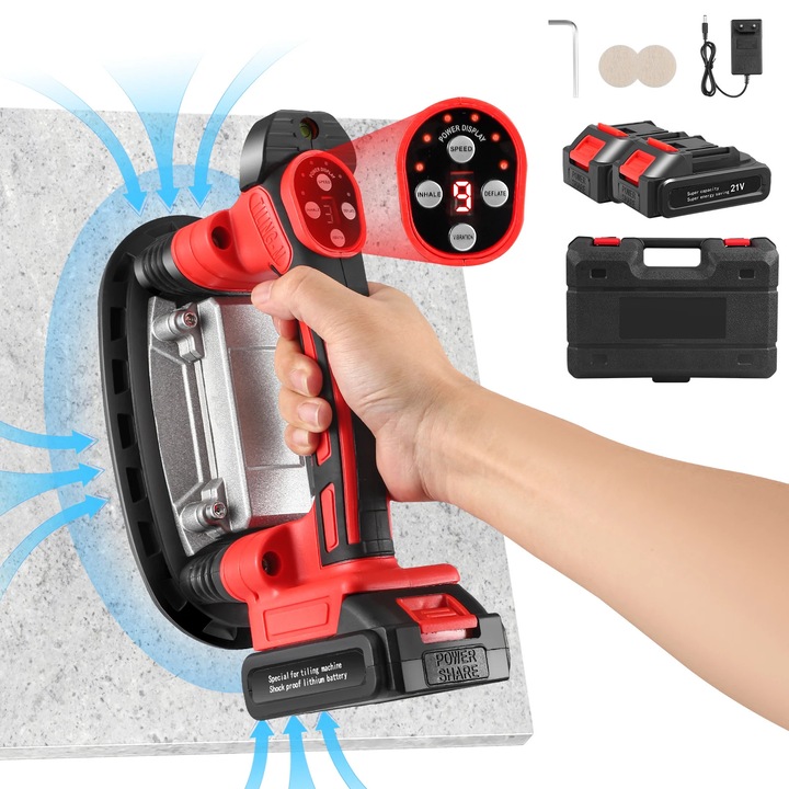 Dispozitiv pentru montaj placi, vibrator cu ventuza, 9 viteze, ecran LCD, 28x13, 5x16cm