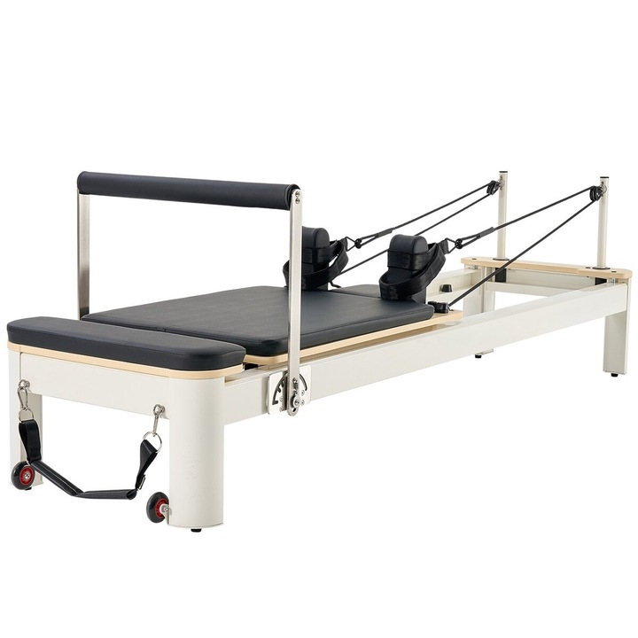 Aparat multifunctional Pilates Reformer VEVOR, cu cutie de sezut, rezistenta duala, 96x28x37 inch, pentru utilizatori avansati si incepatori