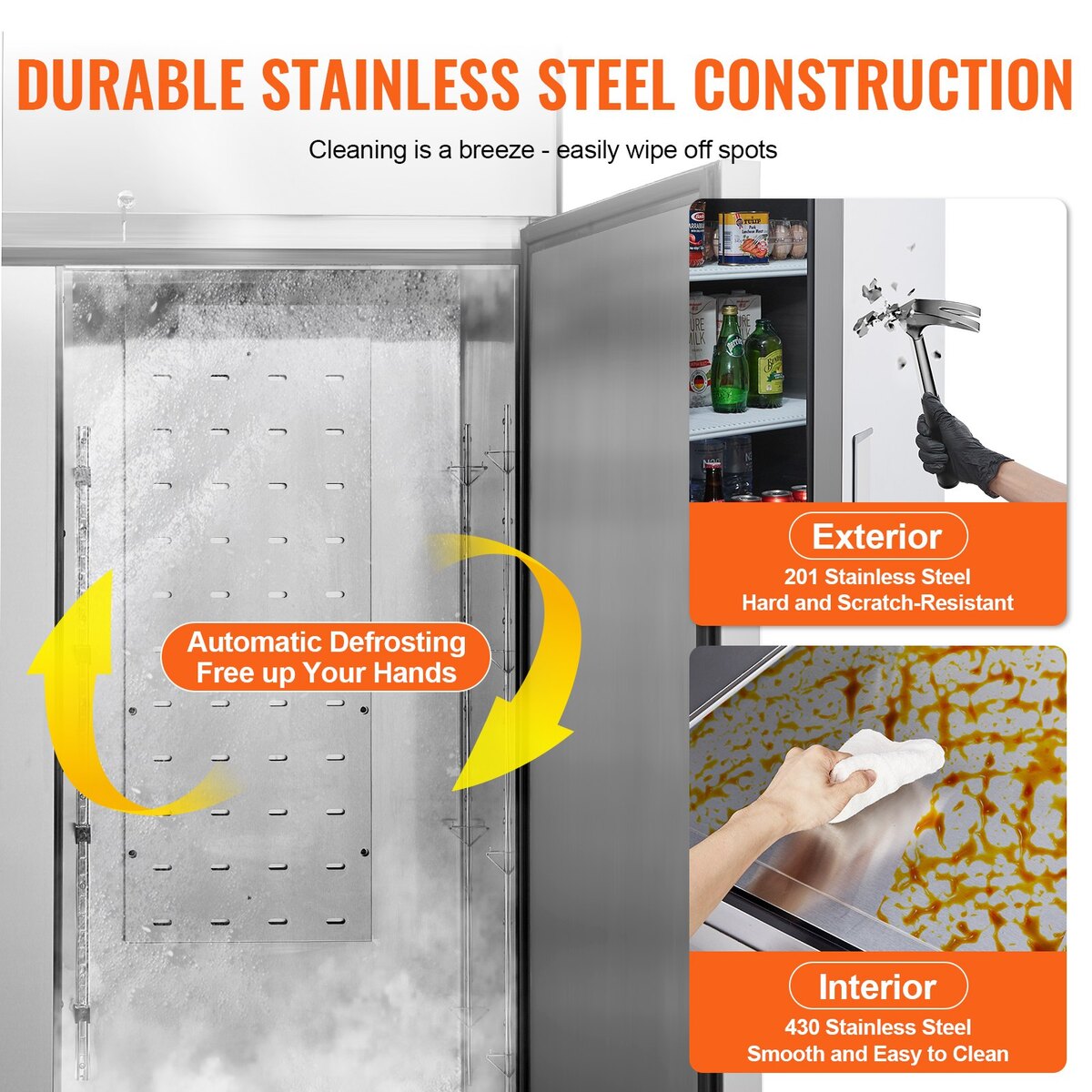 Frigider comercial VEVOR, 38.83 Cu.ft, 2 usi, 6 rafturi, 51.7x33.4x83 inch, inox