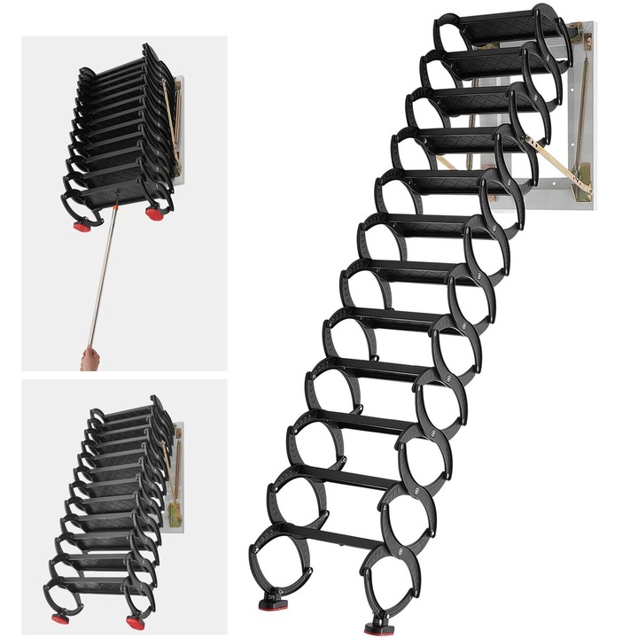 Scara de lucru VEVOR, 12 trepte, capacitate 299.4 kg, inaltime instalare 2.9-3.05 m, dimensiuni 700x500x400 mm, cu manere ergonomice