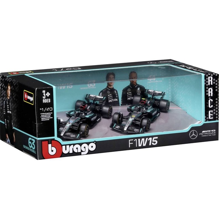 Bburago Masina model F1 Mercedes AMG W15E '24 2er-Set 1:43 18-38201