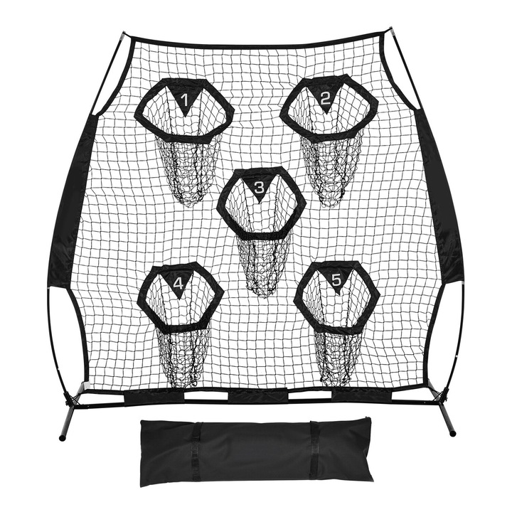 Plasa de antrenament fotbal, VEVOR, 1828.8x1828.8mm, 5 buzunare tinta, design din plasa de inalta densitate, cadru din otel rezistent