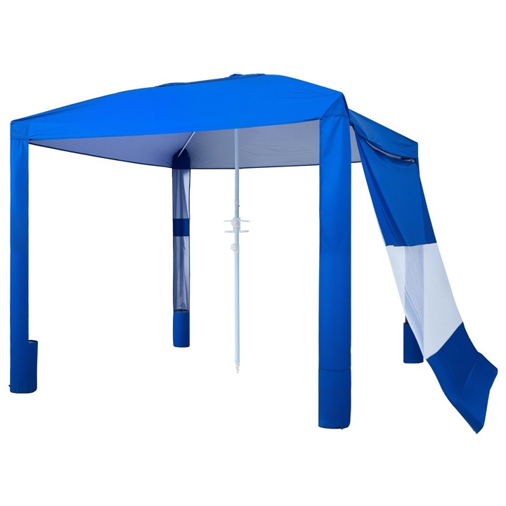 Strandi sátor, VEVOR, 2.4x2.4m, UPF 50+ védelem, szélálló szerkezet, kék