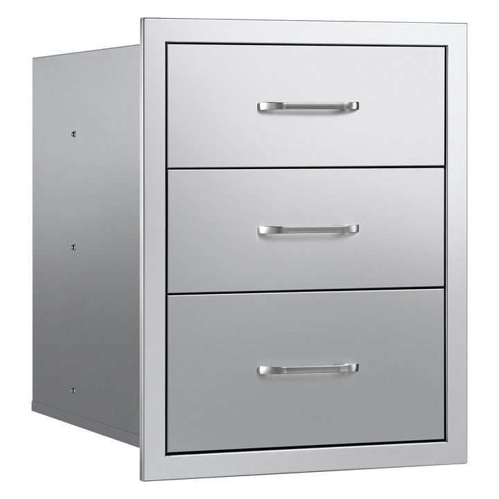 Dulap pentru bucatarie exterioara VEVOR, inox, 3 accesuri, 18.11"x23.23"x23.23", manere zinc, dimensiuni 460x590x590 mm