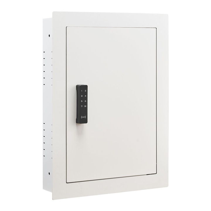 Seif in perete VEVOR, 3 niveluri, alb, 4x16.25x22 in, cu cod de acces si cheie, 3 rafturi ajustabile