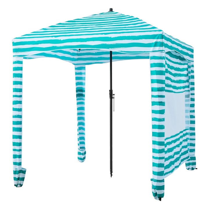 Strandi kunyhó, VEVOR, 1.83x1.83m, UPF 50+ védelem, szélálló szerkezet, zöld csíkos