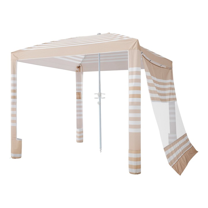 Strandsátor, VEVOR, 2.4x2.4m, UPF 50+ védelem, szélálló szerkezet, súly 4.75kg