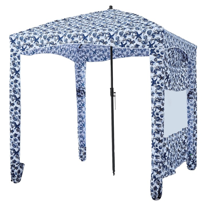 Strandi kunyhó, VEVOR, 1.83x1.83m, UPF 50+ védelem, szélálló szerkezet, oldalfalakkal