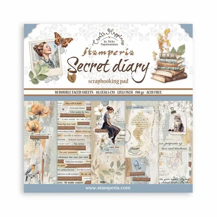 Bloc de scrapbook 10 coli 30,5x30,5 cm (12"x12") - Create Happiness Secret Diary