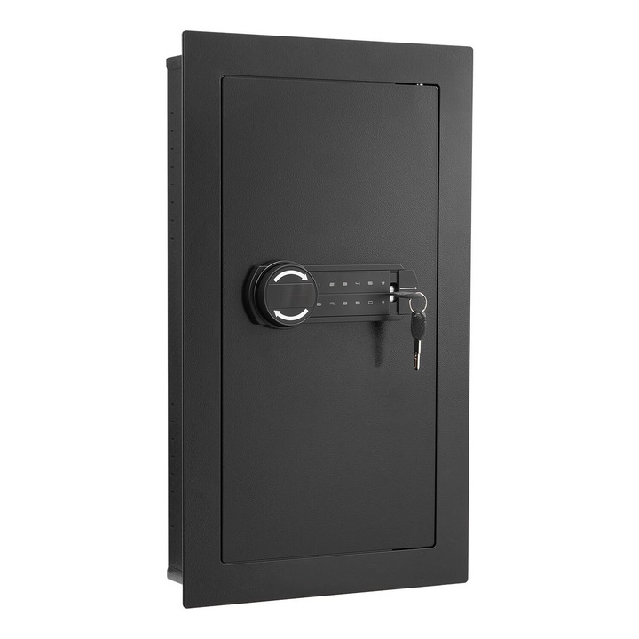 Seif de perete VEVOR, 3 niveluri, cu iluminare LED, 2 rafturi ajustabile, negru, 4x14.56x25.6 in