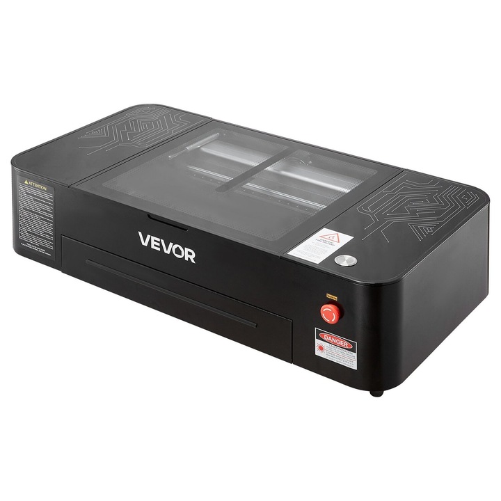 Gravírozó lézer CO2 55W, VEVOR, 500x300mm, 16MP kamerával, forgó tengellyel, fához és akrilhoz